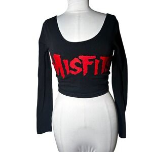 Misfits Crop Top Size Medium Black Long Sleeve Graphic Tee Grunge